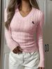 Women's Casual Fashion V-Neck Long-Sleeve Pullover Sweater Spring Cable-Knit Regular Thickness Polyester_ecoleips.com