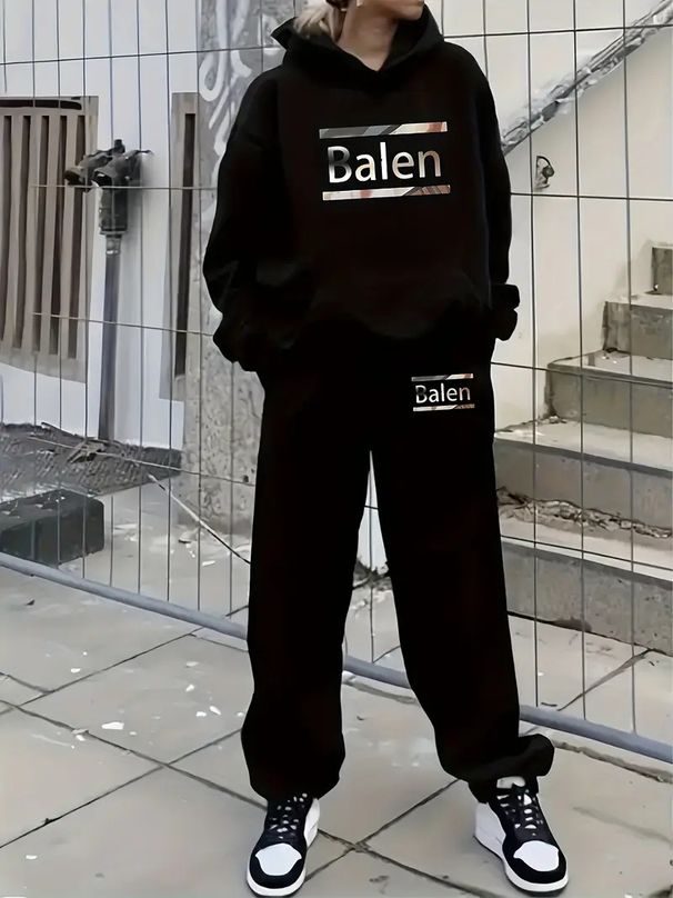 Fleece-Lined Hoodie & Joggers Set – Winter-Ready Graphic Print Outfit (S-XXL, Polyester, Black/Blue)_ecoleips.com