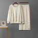 French Style High-Waisted Knit Two Piece Set for Women Autumn Winter Loose Fitting Figure Flattering Heavily Studded Top And Skirt Ensemble_ecoleips.com