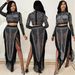 Women's Clothing Sexy Nightclub Hot Diamond Mesh See Through Long Sleeved Slit Long Skirt Two Piece Set_ecoleips.com