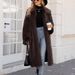 Women's Faux Fox Fur Coat – Long Winter Coat With Luxe Faux Fur (Dark Brown, S-XXXL)_ecoleips.com