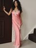 JULISSA MO Patchwork Sexy High Slit Lace Women Maxi Dress Pink Spaghetti Strap V-neck Dress Summer Slim Elegant Party Club Dress_ecoleips.com