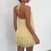 Beach Holiday Backless Hollow Out Women's Dress Casual Ruffle Pleated Dating Dress Sexy Halter Neck Solid Color Slim Mini Dress_ecoleips.com