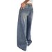 American-style Blue Wide-leg Extra-long Floor-length Ripped Loose-fit Casual Jeans For Women_ecoleips.com