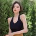 Black Base Layer Halter Neck Tank For Women, Summer New Style, Knitted, European And American Short Top_ecoleips.com