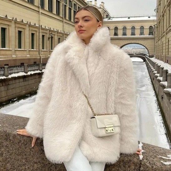 Women's Clothing Luxury Faux Fur Coat Winter Long Coat With Notched Lapel, Thick Warm Elegant Trench Coat, Street Style Outerwear For Fall And Winter_ecoleips.com