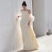 French-style Strapless Light Wedding 2026 Winter New Model, Forest-themed Satin Reception Gown, Fishtail Slimming Dress,_ecoleips.com