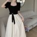 Plus-size Women's Curvy Women, Elegant Patchwork Waist-cinching A-line Dress, Mid-length French-style Tummy-concealing_ecoleips.com