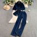 Fashionable Denim Suits for Women Premium Selection New Summer Style Korean Lapel Single Breasted Shirt Two Piece Set High Waisted Slimming And Flattering_ecoleips.com