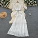 Women's Clothing Round Neck Hollow Hook Lace Top High Waist Large Swing Pleated Skirt_ecoleips.com