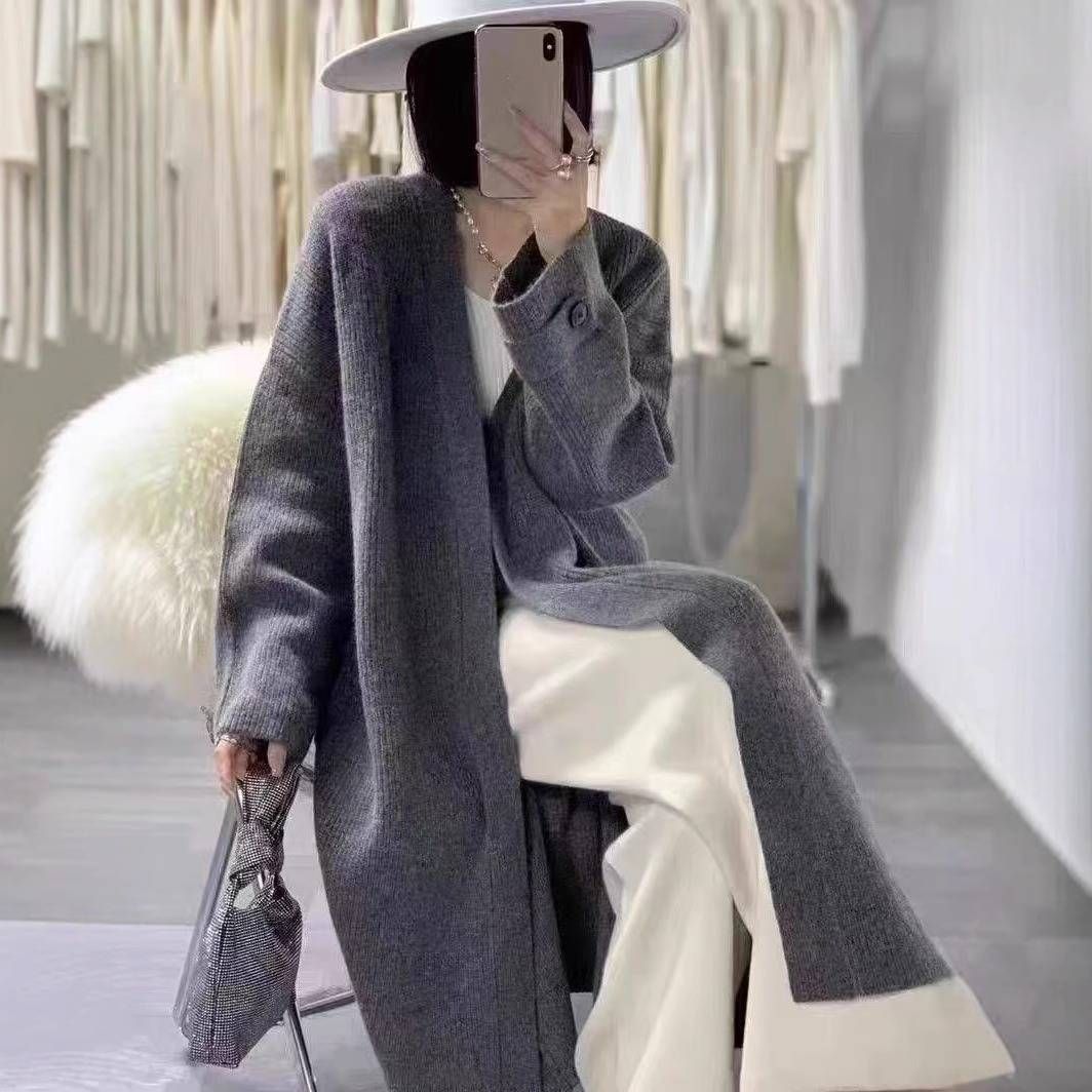Oversized Longline Knit Cardigan | Thick & Cozy V-Neck Open Front Sweater For Women In Cream/Charcoal/Taupe_ecoleips.com