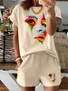 Women’s 2 Piece Outfit Set – Oversized Graphic T-Shirt And Biker Shorts Matching Set, Casual Summer Lounge Tracksuit For Daily Wear-311_ecoleips.com