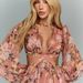 Floral Print V-Neck Chiffon Maxi Dress With Tie-Waist & Puff Sleeves For Elegant Occasions Versatile Full-Length Design_ecoleips.com