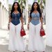 Women's Clothing New Suspender V Neck Vest Pleated Denim Chiffon Trousers Suit_ecoleips.com