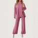 Women's Solid Color Casual Suit round Neck Long Sleeve Wide Leg Pants Spring Autumn Sports Home Wear European American Style_ecoleips.com