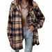Aria Basics 2025 European And American Style Women's Flannel Plaid Jacket Long Sleeve Autumn Button Color Block Hooded Coat_ecoleips.com
