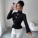 European American Cross-border 2026 Autumn Winter New High-neck Top With Rose Metal Buckle Decoration And_ecoleips.com