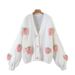 Aria Basics Aria Basics European American Style Lantern Sleeve Knitted Cardigan For Women, 2024 Autumn And Winter, Loose Design, Cute Strawberry_ecoleips.com