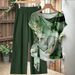 Women's Round Neck Printed Short Sleeve Knot Top And Wide Leg Trousers Set Cross Border Compatible_ecoleips.com