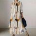 Women's Clothing Design V Neck Long Sleeve Black White Gray A Line Dress European And American Large Size_ecoleips.com