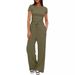 Women's Solid Color Casual Suit Pleated Short Sleeve Top And High Waisted Wide Leg Pants Sportswear Set Relaxed Everyday Wear Comfortable Feshion_ecoleips.com