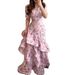 Summer New Style Women's Elegant V Neck Floral Ruffle Slim Fit Long Fishtail Dress Fashion_ecoleips.com