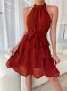Summer New Women's Dress Fashion O Neck Sexy Sleeveless Solid Elegant Ruffles Holiday Party Casual Dresses For Women Robe Femme_ecoleips.com