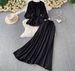 Women's French Style Relaxed Fit Shirt And High Waisted Skirt Two Piece Set With Tie Waist Three Quarter Sleeves Style_ecoleips.com