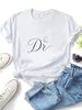 Women Elegant Cursive Dr Letter Line Butterfly Graphic T Shirt Round Neck Loose Minimalist Summer Casual Tops_ecoleips.com