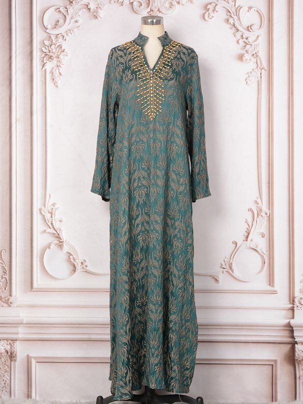 New Evening Dress Muslim Robe Female Long Skirt Heavy Hand Sewn Beaded Long Sleeve Dress_ecoleips.com