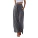 Plus Size Linen-Blend Wide Leg Pants With Drawstring Waist & Pockets - Comfortable Casual Trousers For Women_ecoleips.com