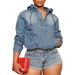 Distressed Denim Hooded Long Sleeve Pullover - Oversized Streetwear Zip-Up Jacket With Asymmetrical Hem For Women (Light Blue)_ecoleips.com