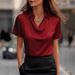 Elegant Simple Women's Duffle Collar Shirt Short Sleeve Top Casual Fashion Polyester Independent Website Wish Amazon Export Style_ecoleips.com