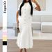 Voya Women's European And American Simple Elegant Style Button Short Sleeve Long Dress Women's Clothing Autumn_ecoleips.com