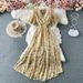 Women's Clothing Beach Vacation Dress Sexy V Neck Waist Slimming Long Chiffon Floral Beach Dress_ecoleips.com
