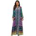 Elegant Long-Sleeve Maxi Dress – Floral Print & Rhinestone Embroidery, Polyester Blend, S-Xxl (Multi-Color)_ecoleips.com