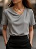 Women's Casual V-Neck Short Sleeve Loose Fit Pullover T-Shirt - Breathable Waffle Knit Fabric(White, Gray, Beige, Pink) - S-XXXL_ecoleips.com