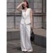 Summer European Fashion Chic Style Handsome Suit Vest + Wide-Leg Pants Linen For Women Two-Piece Set_ecoleips.com