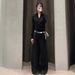 A Brand's 25 Autumn/winter Design Silk Scarf Casual Trousers, Loose Straight Black Wide-leg Drapey Long Pants_ecoleips.com
