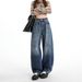 2026 Spring New Style Women's High-Waisted Loose-Fit Curved-Cut Wide-Leg Straight-Leg Floor-Length Jeans With Adjustable_ecoleips.com