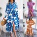 Women's Clothing Spring And Summer European And American Flower Lapel Tie Shirt Dress Long Skirt_ecoleips.com