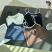 American Street Style Color Blocked Sexy Tank Top With Bra Pads, Letter Print, Short Top_ecoleips.com