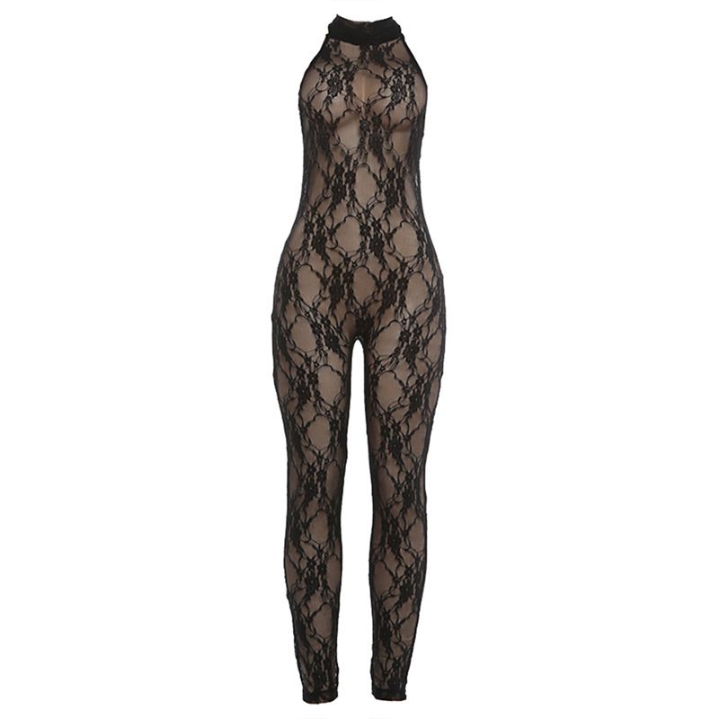 Women's Clothing Halter Neck Jumpsuit Backless Lace See Through Tight Fit Hot Girl Spring New Fashion Sexy Clothing_ecoleips.com