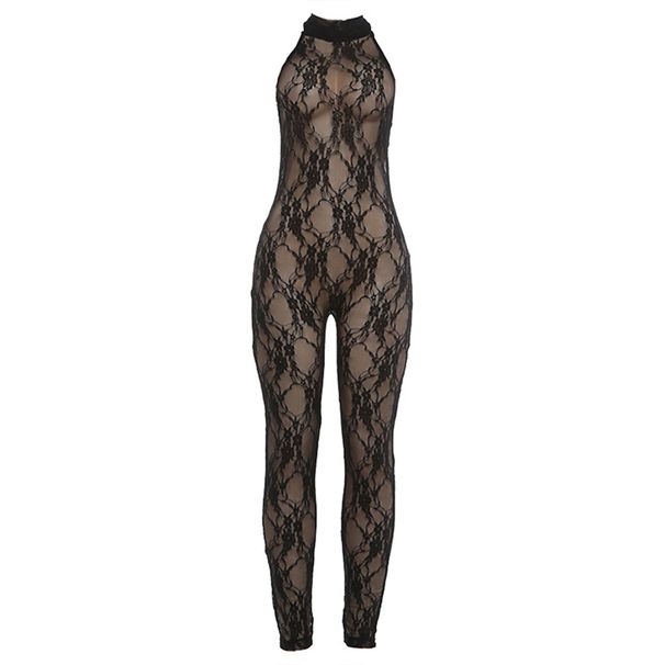 Women's Clothing Halter Neck Jumpsuit Backless Lace See Through Tight Fit Hot Girl Spring New Fashion Sexy Clothing_ecoleips.com