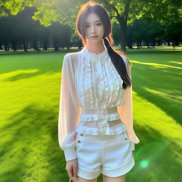 French Court-style Stand-collar Long-sleeve Shirt For Women, Autumn Ruffled Slim-fit Chiffon Blouse, Gentle Style_ecoleips.com