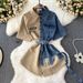 Women’s Clothing Contrast Color Lapel Waist Slimming A Line Single Breasted Shirt Denim Dress Women's Medium Length Irregular T Shirt Skirt_ecoleips.com