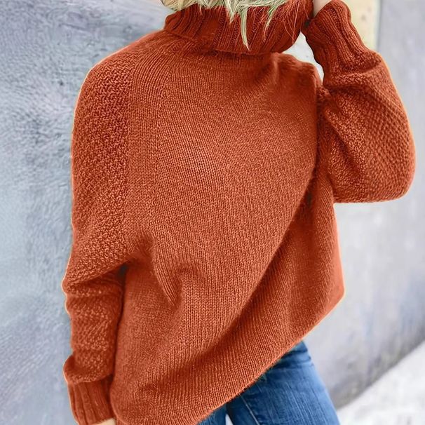 Women's Oversized Turtleneck Sweater – Cozy Raglan Sleeve Pullover In Solid Colors (Green/Orange-Red)_ecoleips.com