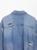 Distressed Denim Shirt Jacket For Women - Stylish Cropped Casual Top With Ripped Details (XS/S/M/L, Blue)_ecoleips.com