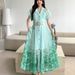 Elegant Floral Print V-Neck A-Line Dress For Women - Chiffon Office & Vacation Dress With Button Details_ecoleips.com