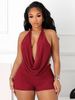 K Women's Sexy Hanging Neck, Swinging Collar, Big Backless, Tied Rope, Solid Color Mesh Two-piece Set_ecoleips.com